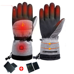 Outdoor Cold and Warm Three-Speed Thermostat Gloves, Polar Fleece Ski Gloves for Men, Keep Warm, Color Matching, Split Finger Style - Electric Heating Series - Farefe