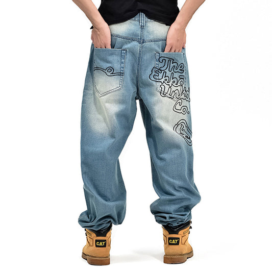 Hip-hop Denim Loose Casual Men's Jeans - Blue - Farefe