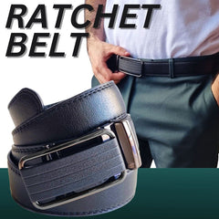 Men's Leather Ratchet Belt with Slide Buckle - Adjustable Size - Made in USA