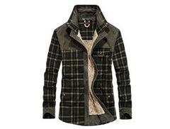 Thick Warm Fleece Jacket for Men - Cotton Plaid Military Coat