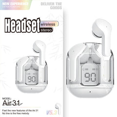 New Mini Transparent Wireless Bluetooth Headset with Digital Display and ENC Noise Reduction - True Wireless Sports Music