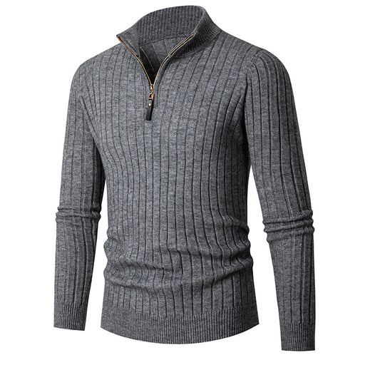 Men's Long-sleeved Half-turtleneck Zip-up Sweater - Slim-fit Pullover with Half Height Zipper - Farefe