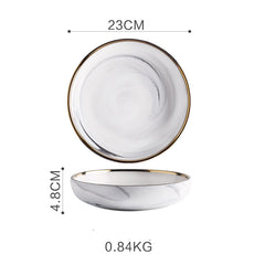 Marble Tableware Bowls Plates - Porcelain Set of 8 Including Soup Spoons, Dishes, Bowls, Bowls, 8-inch Platter, 9-inch Deep Plate