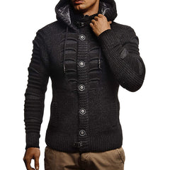 Sweater Men's Hooded Knitted Cardigan Jacket in Thick Wool, Long Sleeve, Acrylic Material, Available in Multiple Colors and Sizes