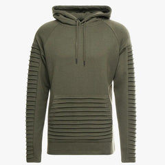 Men's Long Sleeve Striped Hoodie with Pleated Details - Farefe