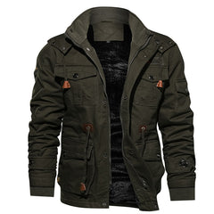 Men Winter Fleece Hooded Jacket Thermal Outerwear