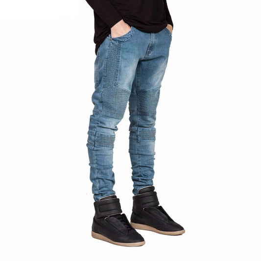 Men Skinny Jeans in Cotton Fabric - Black, Light Blue, Blue, Gray - Sizes 28-38