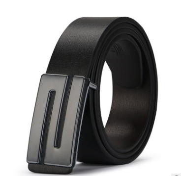 Belt with Rectangular Alloy Buckle - Trendy Leather Belt for Men - Farefe