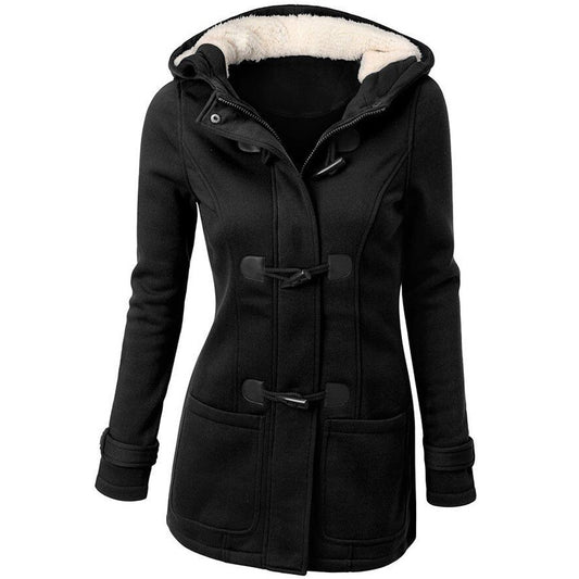 Warm Winter Fur Collar Coats for Women - New Horn Button Long Down Coat Women Parka - Plus Size Female Parka Hoodies Women - Farefe