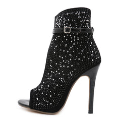 Fishbill Rhinestone Heels in Black Suede, Super High Heel (above 8CM), Sizes 35-43 - Farefe