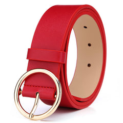 Round Belt Personalized Korean Belt - Ladies Pin Buckle, Zinc Alloy Buckle Head, PU Leather Body, Length 105-115cm/Width 3.3cm, Buckle Size Length 5cm/Width 5cm.