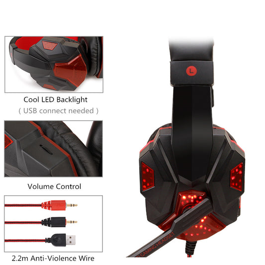 Gaming Headphones with Microphone - Wired Headsets for PC - 3.5mm Plug - Head-mounted Design - Braided Wire - Adjustable Volume+Microphone