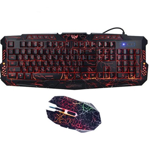 J10 Tricolor Backlight Gaming Keyboard Set with Colorful Luminous Mouse - Wired USB Interface (108 Keys)