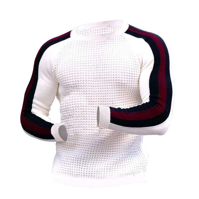 Men's Contrast Slim Bottom Sports Casual Sweater - Cotton Blend Fabric - Available in Multiple Colors - Sizes S-XXXL