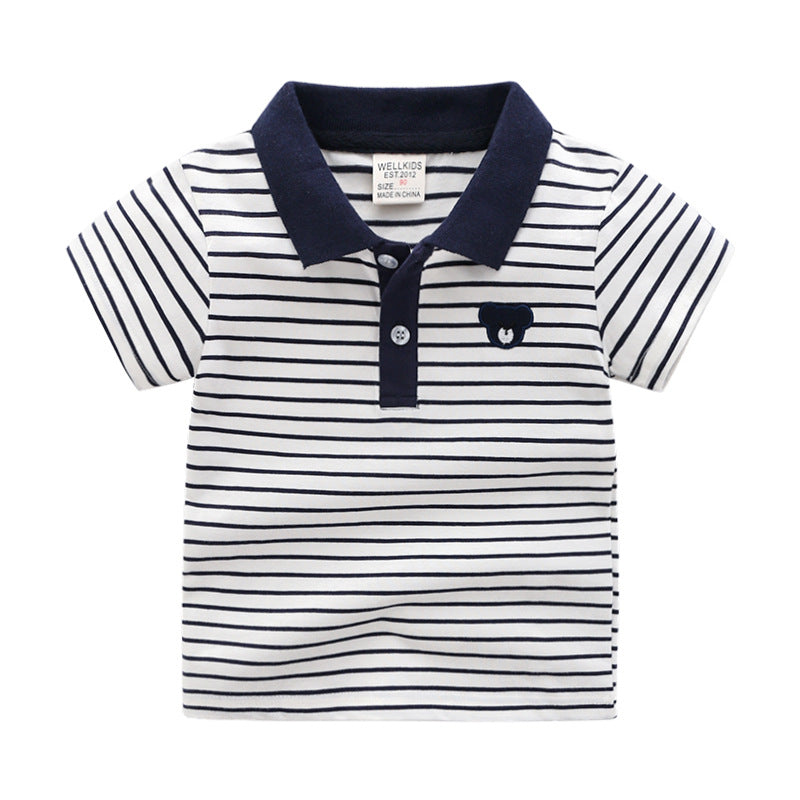 Cartoon Kids Short Sleeve Polo Shirt for Boys - Cotton, Lapel Collar, Sizes 90-130cm - Farefe