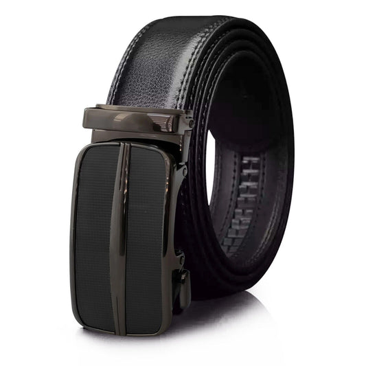 Men's Ratchet Belt with Slide Buckle - Adjustable Size PU Leather Belt - Fashionable and Functional- by SHAVIT