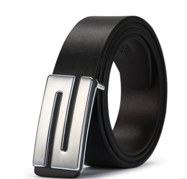 Belt with Rectangular Alloy Buckle - Trendy Leather Belt for Men - Farefe