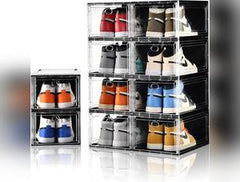 10 Pack Shoe Boxes Stackable, Upgraded Sturdy Shoe Storage Boxes with Clear Magnetic Door