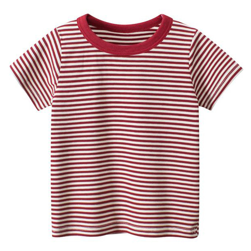 Short Sleeve Striped Round Neck T-Shirt - Farefe