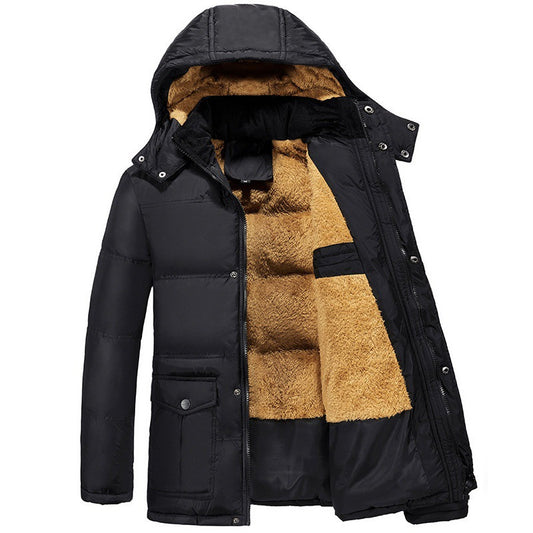 Winter Men's Velvet Padded Double Breasted Hooded Coat