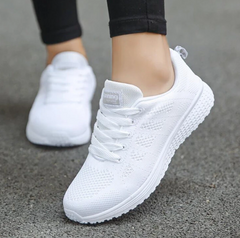 Women's Mesh Sports Sneakers - Low Heel - EVA Sole - Wedge Heel - Vulcanized Shoes - Farefe