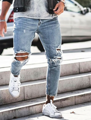 New Ripped Skinny Jeans - Men's Streetwear - Cotton Fabric