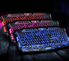 J10 Tricolor Backlight Gaming Keyboard Set with Colorful Luminous Mouse - Wired USB Interface (108 Keys)