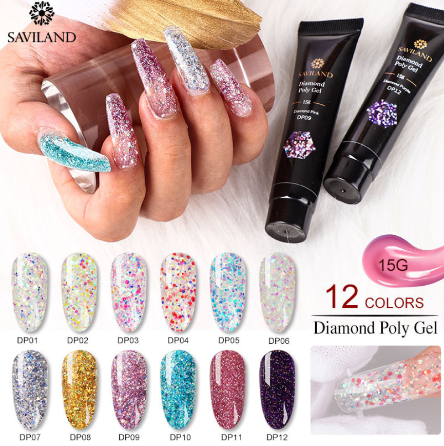 12-Color Nail Diamond Poly Gel Resin for Stunning Nail Designs - Farefe