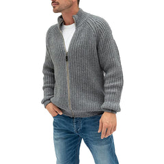 Sweater Cardigan Men's Solid Color Zipper Turtleneck Knit - Farefe