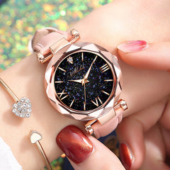 Women's Frosted Belt Watch - Fashion Leather Strap Quartz Wristwatch with Starry Sky Dial and Roman Number Rhinestone - High Quality and Durable - Precise Timekeeping - No Water Resistance