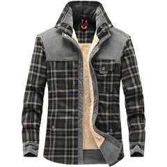Thick Warm Fleece Jacket for Men - Cotton Plaid Military Coat - Farefe