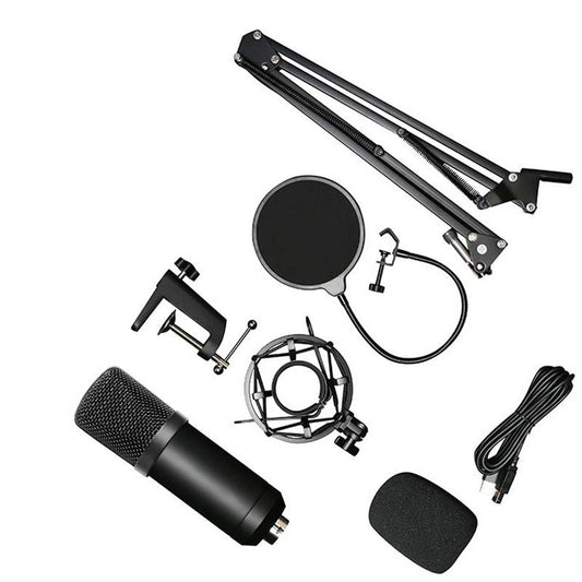 BM-700 Condenser Microphone Set with Stand - Black, Metal Material, 24-bit 192KHz Sampling Accuracy - Farefe