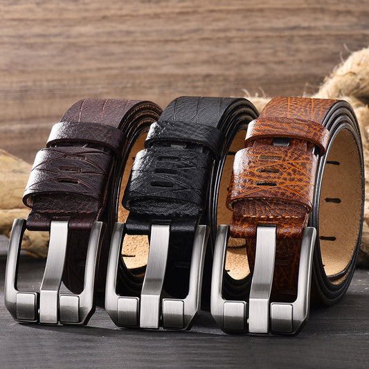 Premium Double-Skin Leather Men's Belt for Versatile Style