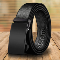 Microfiber PU Leather Ratchet Belt for Men - Adjustable Black Belt with Ratchet Closure