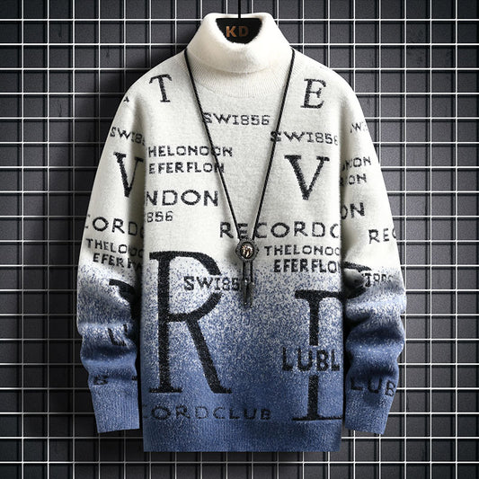 Gradient Mink Fleece Turtleneck Sweater for Men - Slim Fit, High Collar, Long Sleeve, Plush Thickness - Farefe