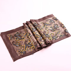 Double Silk Crepe Satin Scarf with Printed Geometry Pattern, Ideal for Decoration