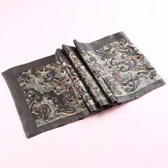 Double Silk Crepe Satin Scarf with Printed Geometry Pattern, Ideal for Decoration