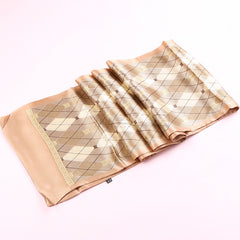 Double Silk Crepe Satin Scarf with Printed Geometry Pattern, Ideal for Decoration