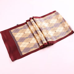 Double Silk Crepe Satin Scarf with Printed Geometry Pattern, Ideal for Decoration