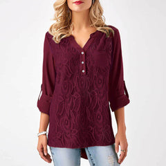 Women's V-Neck Chiffon Blouse - Long Sleeve Girl's T-Shirt