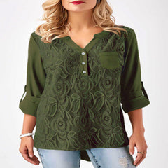 Women's V-Neck Chiffon Blouse - Long Sleeve Girl's T-Shirt