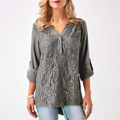 Women's V-Neck Chiffon Blouse - Long Sleeve Girl's T-Shirt