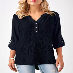 Women's V-Neck Chiffon Blouse - Long Sleeve Girl's T-Shirt