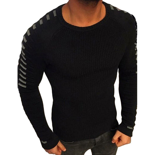 Men's Slim Long Sleeve Round Neck Knit Top - Casual Style - Acrylic Yarn - Multiple Colors - Sizes S-XXXL - Farefe