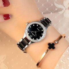 Women Luxury Quartz Wrist Watch - 30m Waterproof, 7mm Case Thickness, 28mm Dial Diameter, 200mm Watchband Length, 14mm Watchband Width, Quartz Movement, Scratch-Resistant Mineral Glass (Black)