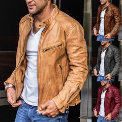 Punk Motorcycle Leather Jacket for Men - Stylish and Durable