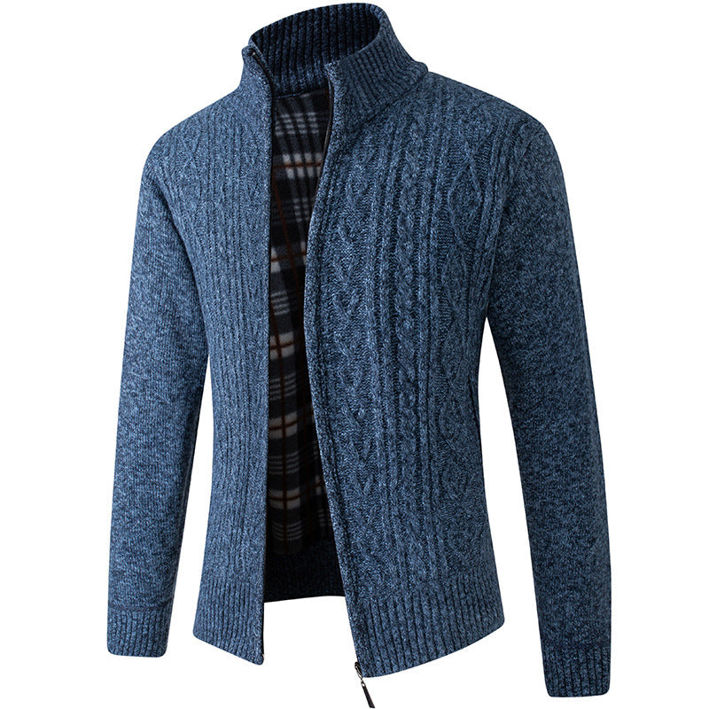 Autumn And Winter Middle-aged Men Plus Velvet Thick Knit Sweater Cardigan | Father Wear Warm Jacket - Farefe