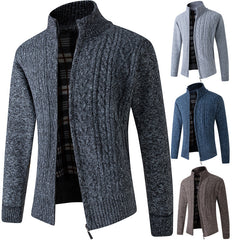 Autumn And Winter Middle-aged Men Plus Velvet Thick Knit Sweater Cardigan | Father Wear Warm Jacket - Farefe