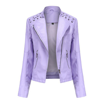 Women's Leather Jackets Slim Fit Short Sleeve Motorcycle Suits