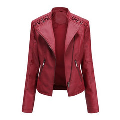 Women's Leather Jackets Slim Fit Short Sleeve Motorcycle Suits